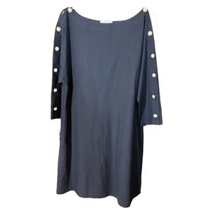 Pearl by Lela Rose Navy Blue Ponte Pearl Sleeve Dress Lg NWT Boat Neck Shift